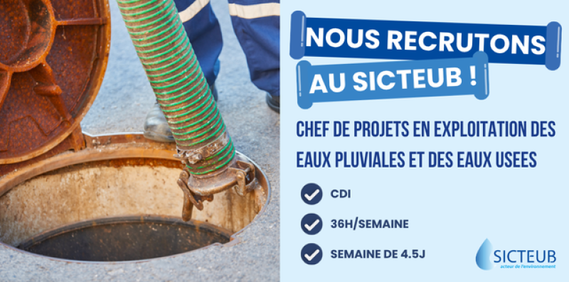 Offre d'emploi - Chef.fe de projets en exploitation des eaux pluviales et des eaux usées H/F
